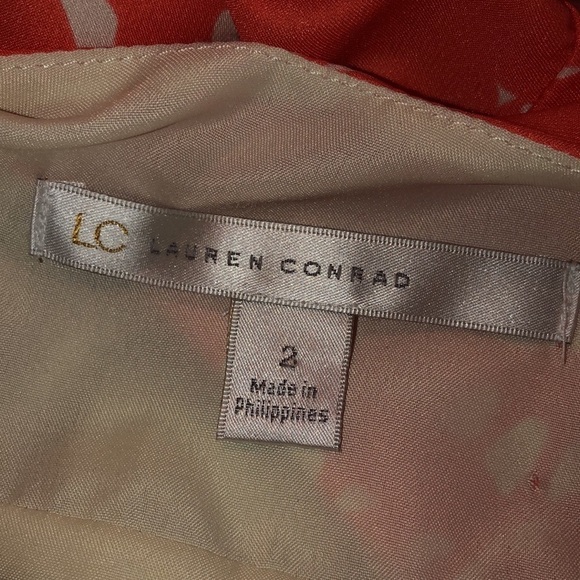 Lauren Conrad Orange and Cream Graphic Strap Front Tie Empire Cut Dress Size 2 - Picture 12 of 14